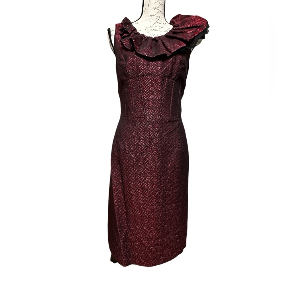 Nue by Shani Red Asymmetrical Sheath Body Slimming Dress Holiday Sz 12 NWT